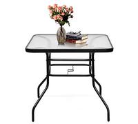 COSTWAY Table de Jardin Carrée 81 CM, Table Extérieure en Verre avec Pieds en Métal, Moderne, Noir, Parfaite pour Terrasse, Jardin, Balcon et Cour