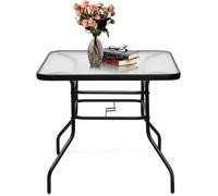COSTWAY Table de Jardin Carrée en Métal avec Plateau en Verre 81 x 81 x 71 CM de Style Moderne pour Terrasse, Balcon et Cour, Noir