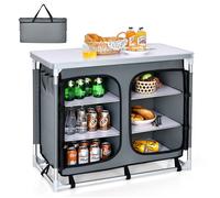 COSTWAY Table de Jardin Pliable avec 3 Étagères, Cuisine Armoire Pliante de Camping avec Cadre en Aluminium et Sac de Transport