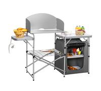 COSTWAY Table de Jardin Pliable avec Rangement Pare-vent, Sac de Transport, Table à Gril Portable pour Camping Pique-Nique Fête BBQ