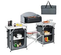 COSTWAY Table de Jardin Pliable, Etagère de Rangement, Protection Pare-Brise, Sac de Transport, pour Camping Pique-Nique Festival