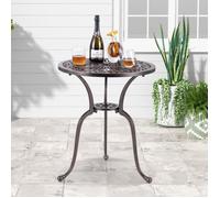 COSTWAY Table de Jardin Ronde 61 CM en Fonte d'Aluminium, Table d'Appoint avec Trou pour Parasol, Pieds Réglables