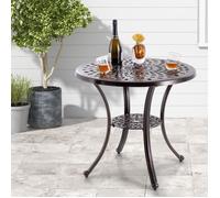 COSTWAY Table de Jardin Ronde 79 CM en Fonte d'Aluminium, Table d'Appoint avec Trou pour Parasol, Repose-Pieds Réglables