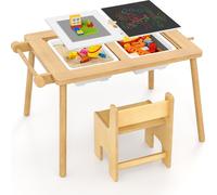 COSTWAY Table de jeu pour enfants réglable en hauteur avec plateau réversible, 2 bacs pliables, rouleau de papier & crochet, table d'activités pour enfants 2+