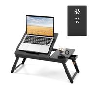 COSTWAY Table de Lit Pliable 53 x 33 cm, Plateau de Lit en Bambou avec Pieds Réglables et Plateau Inclinable, Support d'Ordinateur Portable avec Tiroir et Trous d'Aération (Marron)