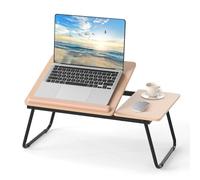 COSTWAY Table de Lit Pliable 55 x 32 cm, Plateau de Lit pour Ordinateur Portable avec 5 Angles d'Inclinaison Réglables, Cadre en Métal, Idéal pour Lecture, Travail, Petit Déjeuner (Naturel)