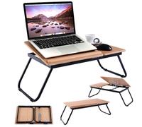 COSTWAY Table de Lit Pliable, pour Ordinateur Portable Angle Ajustable en 4 Positions en Bois pour Lecture,Travail, 62x33x23CM