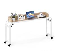 COSTWAY Table de lit Roulant, Bureau Mobile au-Dessus du Lit Hauteur(73,5 à 102 cm) et Longueur(135,5 à 206 cm) Réglable, Table d'appoint pour Ordinateur, pour Chambre, Canapé, Hôpital (Naturel)