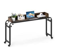 COSTWAY Table de lit Roulant, Bureau Mobile au-Dessus du Lit Hauteur(73,5 à 102 cm) et Longueur(135,5 à 206 cm) Réglable, Table d'appoint pour Ordinateur, pour Chambre, Hôpital (Marron Rustique)