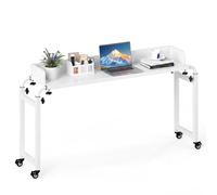 COSTWAY Table de lit Roulant, Bureau Mobile au-Dessus du Lit Hauteur(73,5 à 102 cm) et Longueur(135,5 à 206 cm) Réglable, Table d'appoint pour Ordinateur, pour Chambre, Canapé, Hôpital (Blanc)