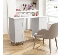 COSTWAY Table de Manucure - 3 Tiroirs et 2 Armoire, Coussin de Poignet Amovible 108x45x76 CM Idéal pour Studio d’Onglerie Blanc