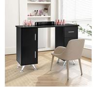 COSTWAY Table de Manucure - 3 Tiroirs et 2 Armoire, Coussin de Poignet Amovible 108x45x76 CM Idéal pour Studio d’Onglerie