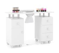 COSTWAY Table de Manucure avec Collecteur de Poussière Électrique, Bureau de Technicien Ongulaire Mobile avec 3 Sacs à Poussière Repose-Poignet Tiroirs, pour Salon de Beauté, 108 x 45 x 76 cm (Blanc)