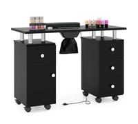 COSTWAY Table de Manucure avec Collecteur de Poussière Électrique, Bureau de Technicien Ongulaire Mobile avec 3 Sacs à Poussière Repose-Poignet Tiroirs, pour Salon de Beauté, 108 x 45 x 76 cm (Noir)