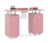 COSTWAY Table de Manucure avec Collecteur de Poussière Électrique, Bureau de Technicien Ongulaire Mobile avec 3 Sacs à Poussière Repose-Poignet Tiroirs, pour Salon de Beauté, 108 x 45 x 76 cm (Rose)