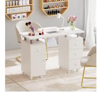 COSTWAY Table de Manucure Mobile avec Aspirateur - 3 Sacs à Poussière, Repose-Poignet, 4 Tiroirs 8 Roulettes Verrouillables Blanc