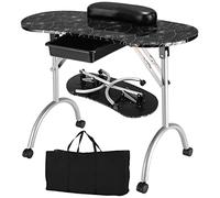 COSTWAY Table de Manucure Pliante Table de Travail à Roulettes pour Manucure 90 x 37 x 68 cm (Noire)