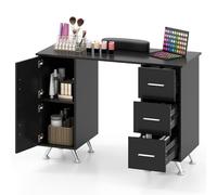 COSTWAY Table de Manucure Professionnelle avec 2 Armoires 3 Tiroirs, Station de Technicienne en Ongles avec Repose-Poignet Pieds en Métal, pour Salon de Beauté Spa 90 x 43 x 74 cm (Noir)