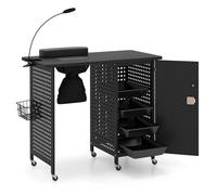 COSTWAY Table de Manucure Professionnelle avec 4 Tiroirs Amovibles 6 Roues, Bureau d’Esthéticienne avec Sacs à Poussière & Ventilation en Dépression Coussin Lampe LED, 90 x 45 x 78,5 cm, Noir