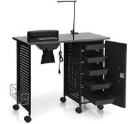 COSTWAY Table de Manucure Professionnelle avec Aspirateur - 5 Tiroirs Amovibles 6 Roues, Lampe Réglable,90 x 43 x 74 cm, Noir