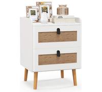 COSTWAY Table de nuit avec 2 tiroirs, table d'appoint moderne, table de nuit avec pieds en bois massif pour les petites pièces, table de nuit style boho 45 x 40 x 57 cm, blanc