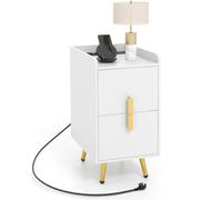 COSTWAY Table de nuit avec station de recharge, 2 tiroirs & prises USB, table d'appoint étroite, table de nuit 32x40x60cm