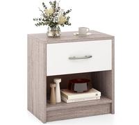 COSTWAY Table de Nuit avec Tiroir, Table de Chevet avec Étagère Ouverte, Chevet de Lit pour Petit Espace, Table d'Appoint Moderne pour Salon, Chambre (Gris chêne foncé,1 tiroir)