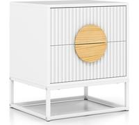 COSTWAY Table de nuit, Table d'appoint avec 2 tiroirs, poignées en pin & cadre métallique, Table de nuit, Console de nuit, Table basse 48x40x55cm Blanc