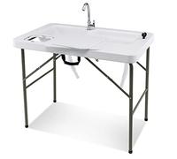 COSTWAY Table de Pêche avec 2 Éviers Robinet Rotatif 360°, Table Pliante Portable pour Nettoyage de Poisson en Acier&HDPE Ultra-Léger, pour Jardin Camping Pique-Nique Pêche Charge 150KG
