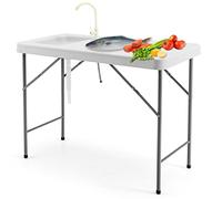 COSTWAY Table de Pêche Pliante avec Évier en Acier & HDPE Ultra-Léger | Poste de Nettoyage du Poisson avec Robinet, Tuyau de Vidange, Portable pour Jardin, Camping et Pique-Nique