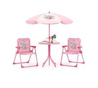 COSTWAY Table de Pique-nique 4 Pièces pour Enfants - 2 Chaises Pliantes - un Parasol Réglable en Hauteur 120-128cm Rosé