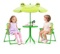 Costway Table De Pique-Nique 4 Pièces Pour Enfants - 2 Chaises Pliantes - Un Parasol Réglable En Hauteur 120-128cm Vert Multicolore