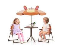 Costway Table De Pique-Nique 4 Pièces Pour Enfants - 2 Chaises Pliantes - Un Parasol Réglable En Hauteur 120-128cm Brun Multicolore