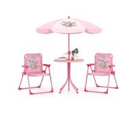 Costway Table De Pique-Nique 4 Pièces Pour Enfants - 2 Chaises Pliantes - Un Parasol Réglable En Hauteur 120-128cm Rosé Multicolore