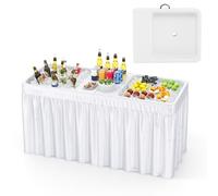 COSTWAY Table de Refroidissement Pliable de 151 cm, Table Extérieure avec Double Évier Jupe Assortie et Tuyau de Drainage, Portable pour Camping Fête Pique-Nique Mariage