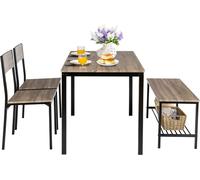 COSTWAY Table de salle à manger 4 pièces, Table de cuisine avec 2 chaises & 1 banc & étagère, Ensemble de salle à manger Industrie, Table de salle à manger cadre métallique, Ensemble de table de bar