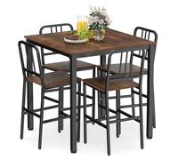 COSTWAY Table de Salle à Manger avec 4 Chaises, Table Haute Cuisine et 4 Tabouret Bar avec Dossiers Inclinés, Cadre en Métal, Mange Debout pour 4 Personnes, Style Industriel, pour Cuisine, Salon