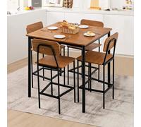 COSTWAY Table de salle à manger avec 4 tabourets de bar, table de cuisine à hauteur de comptoir, cadre métallique, ensemble de salle à manger pour 4 personnes, ensemble de table de bar 5 pièces, group