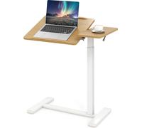 COSTWAY Table de soins, table de lit réglable en hauteur avec roulettes, plateau basculant & protection des bords, table d'appoint pour lits médicalisés et lits de soin