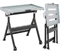COSTWAY Table de soudure mobile pliante, établi jusqu'à 180kg avec 4 hauteurs & angles réglables, 2 roues, 3 fentes, 2 étagères à outils