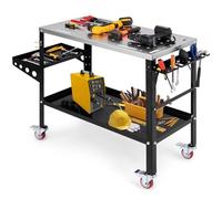 COSTWAY Table de Soudure Roulant 92 x 46 cm, Établi de Soudage avec 8 Trous pour Outils Trous de Fixation de 1,6 cm 2 Supports de Buses de Soudage, Support et Plateau à Outils Charge 540KG