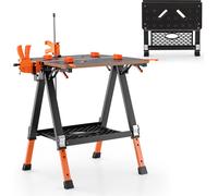COSTWAY Table de travail 2en1 pliable, établi avec 8 hauteurs réglables, table de travail portable jusqu'à 454kg