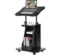 COSTWAY Table d'ordinateur portable sur roulettes, table de projection réglable en hauteur, table haute, chariot à roulettes avec plateau pivotant, idéal pour la maison et le bureau, noir