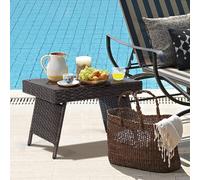 COSTWAY Table en rotin pliante Table d'appoint avec plateau PVC Table de jardin en poly rotin Table de bistrot Table de balcon 60x40x40cm Marron