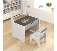 COSTWAY Table Enfant 3 en 1 et Chaise, Plateau Amovible, Rangement, Porte-rouleau de Papier pour Crèche et Salle de Jeux Blanc+Gris