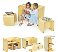 COSTWAY Table Enfant avec 2 Chaise en Forme U, Table d’Activités en Bois avec Poignée Ergonomique, Banc et Étagère, Charge 50/100kg pour Enfant de 2-9 Ans