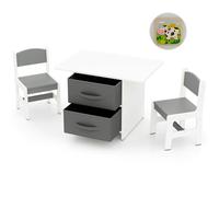 COSTWAY Table Enfant avec 2 Chaises & 2 Tiroirs en Tissu & Puzzle, Bureau Enfants en Bois avec Design Ergonomique, Coins Arrondis, Charge 50kg pour Tout-Petits de 3 Ans+, 71x48x50cm