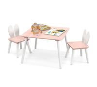 COSTWAY Table Enfant avec 2 Chaises en Forme Lapin, Table et Chaises en Bois avec Plateau Spacieux, Structure Stable, Bureau pour Jouer Manger, Charge 40kg pour Enfant de 3-6 Ans (Rose)