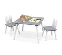 COSTWAY Table Enfant avec 2 Chaises en Forme Lapin, Table et Chaises en Bois avec Plateau Spacieux, Structure Stable, Bureau pour Jouer Manger, Charge 40kg pour Enfant de 3-6 Ans (Gris)