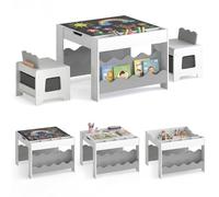 COSTWAY Table Enfant avec 2 Chaises et Plateau Réversible et Tableau Noir (Gris)